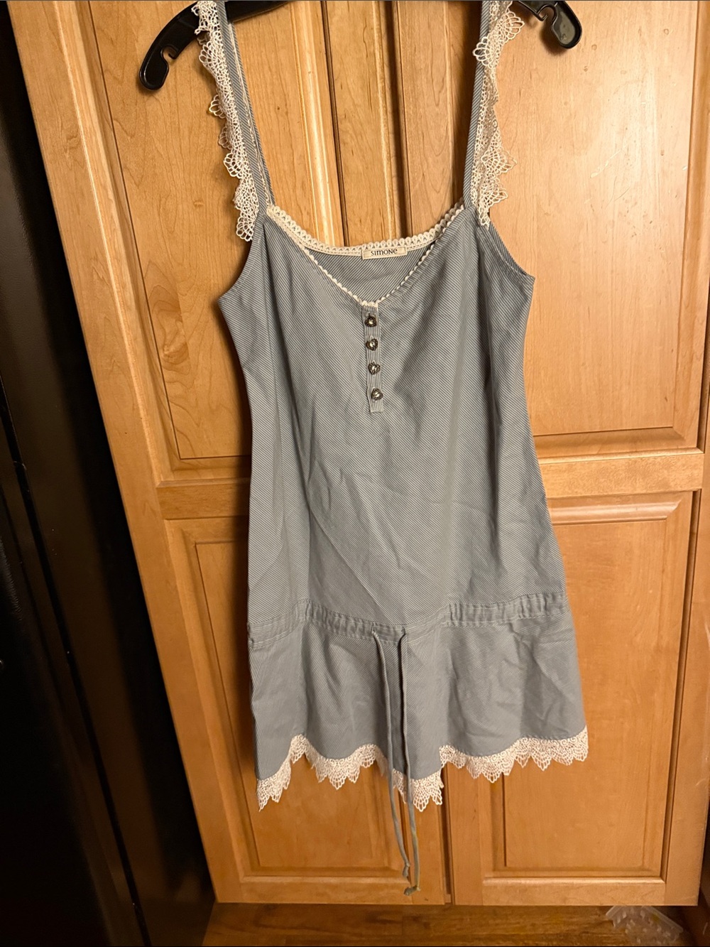 Light Blue Lace-Trim Sleeveless drop waist dress
